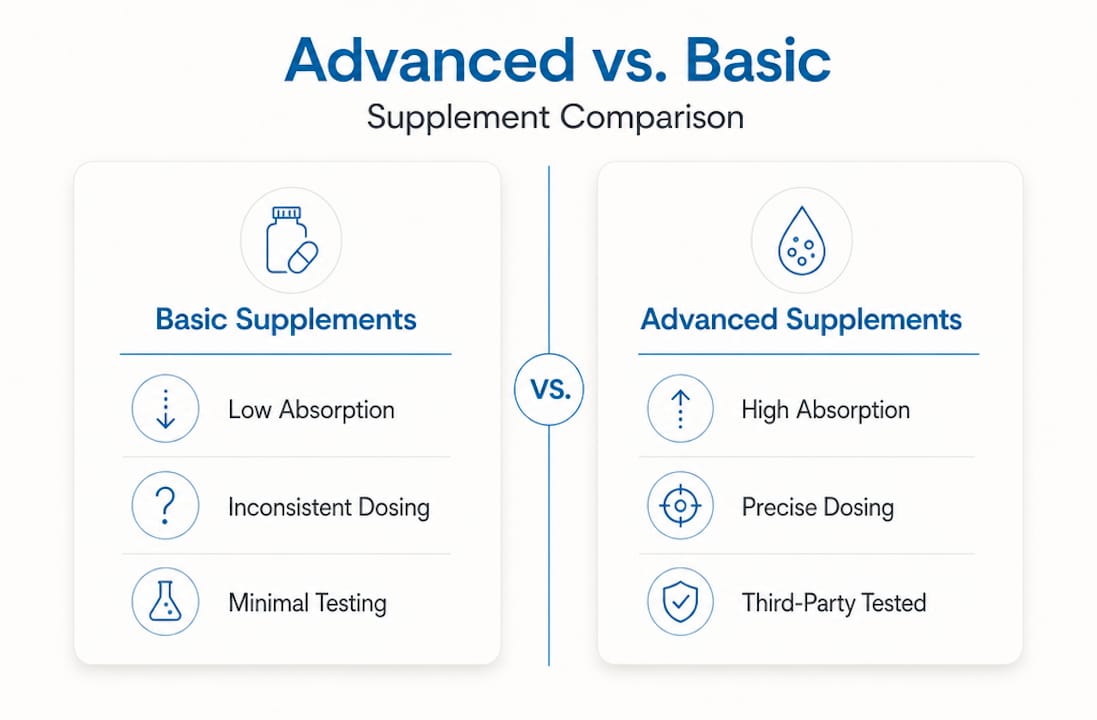 Infographic comparing advanced and basic supplements