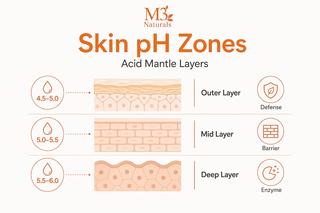 Hierarchy infographic showing three skin pH zones