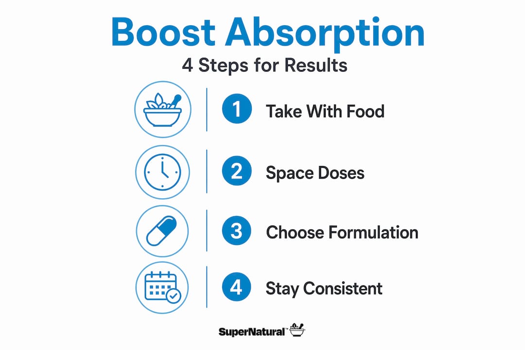 Infographic showing four steps to improve supplement absorption