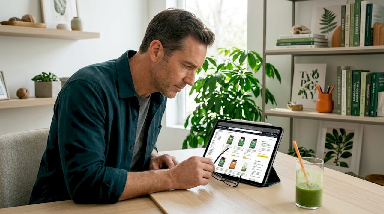 Man checking supplement seller information online