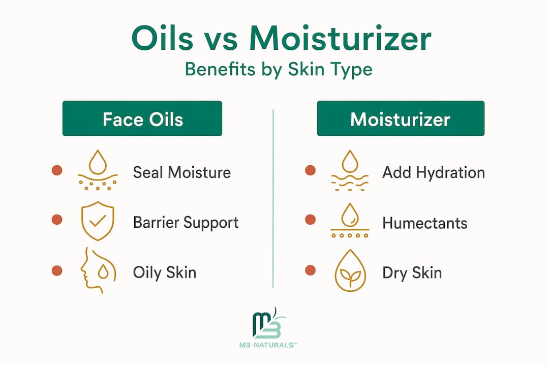 Infographic comparing oils and moisturizer for skin