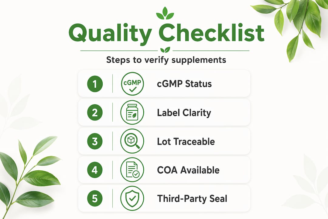Infographic of five supplement quality verification steps