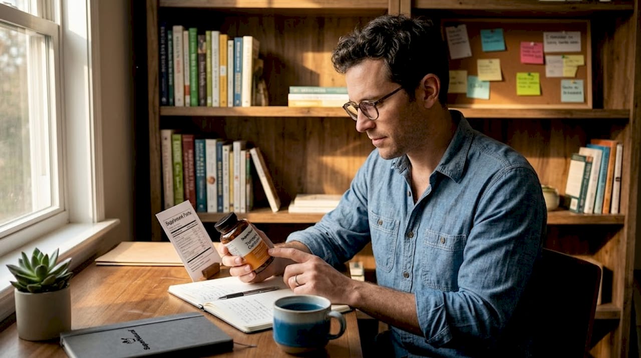 Man researching turmeric supplement benefits