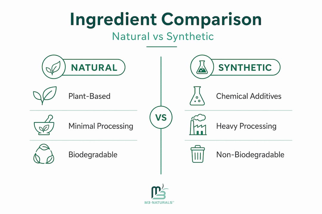 Infographic comparing natural and synthetic ingredients