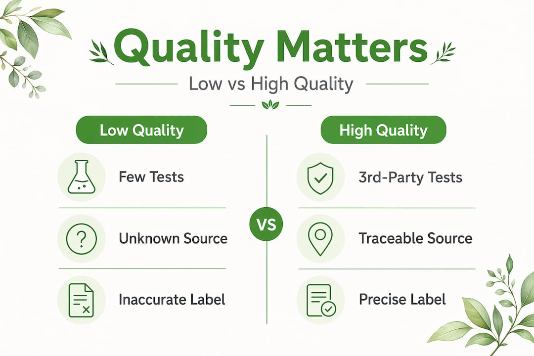 Infographic comparing low and high quality supplements