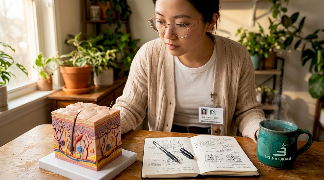 Scientist studies cross-sectional skin model