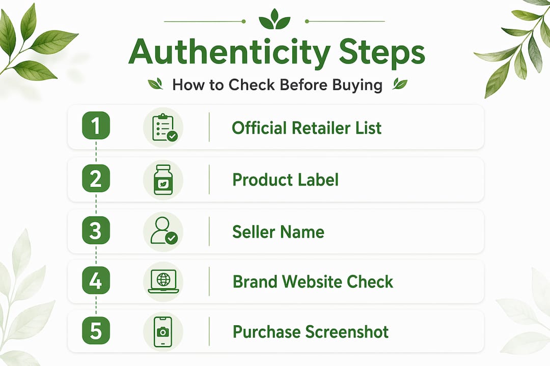 Infographic showing steps for supplement authenticity verification