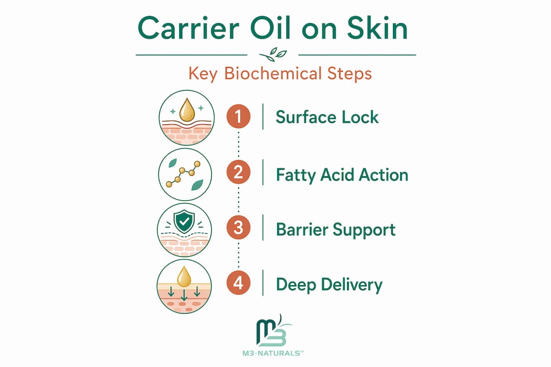 Infographic shows key carrier oil steps on skin
