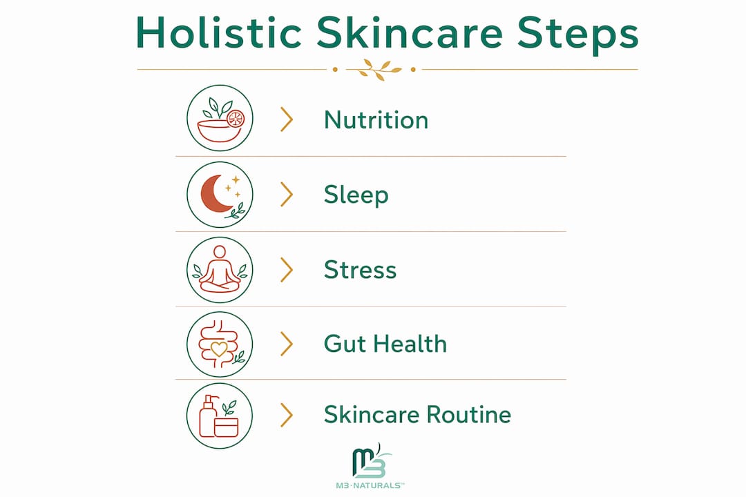Infographic showing five key steps of holistic skincare