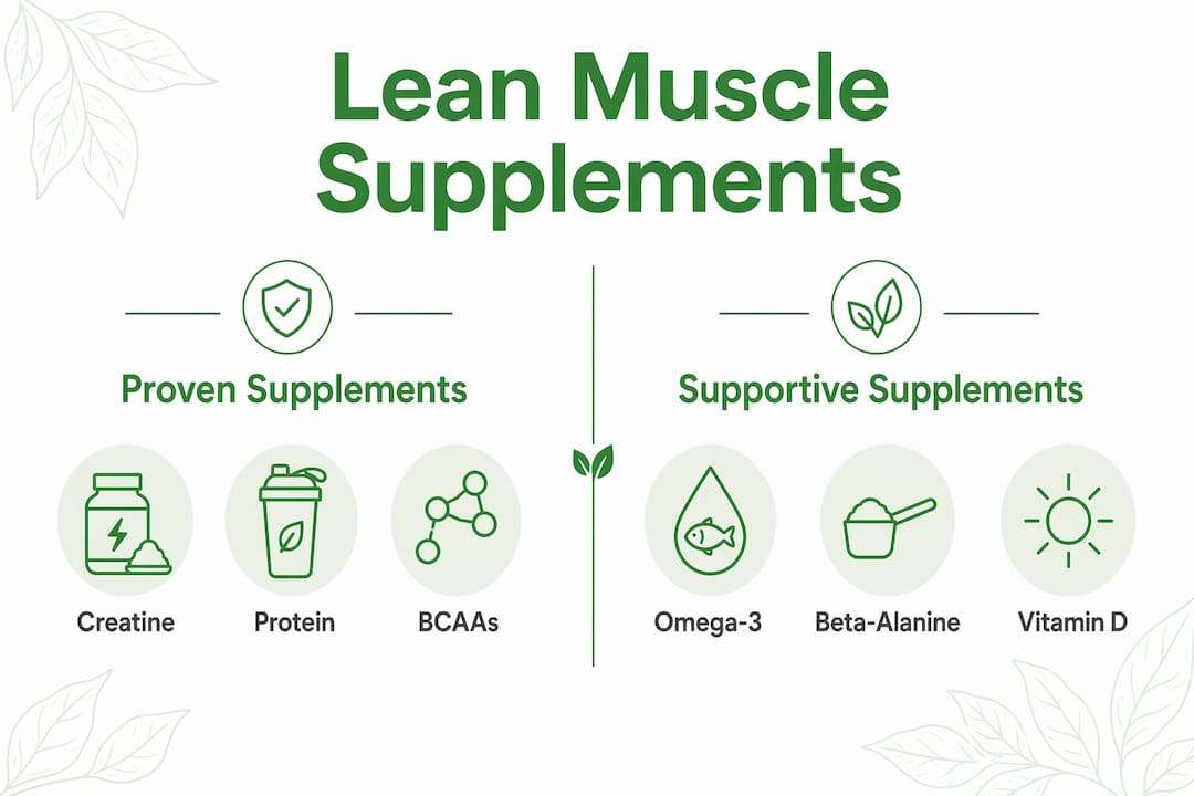 Infographic comparing proven vs supportive muscle supplements