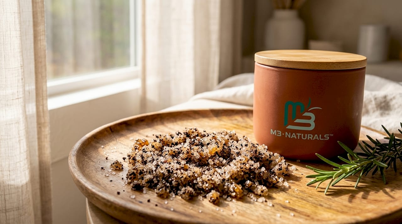 Close-up texture of exfoliating scrub particles