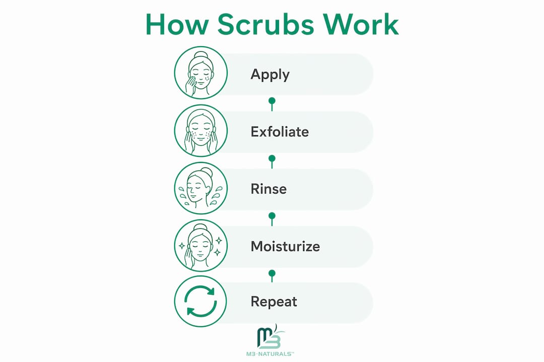 Infographic illustrating body scrub exfoliation steps