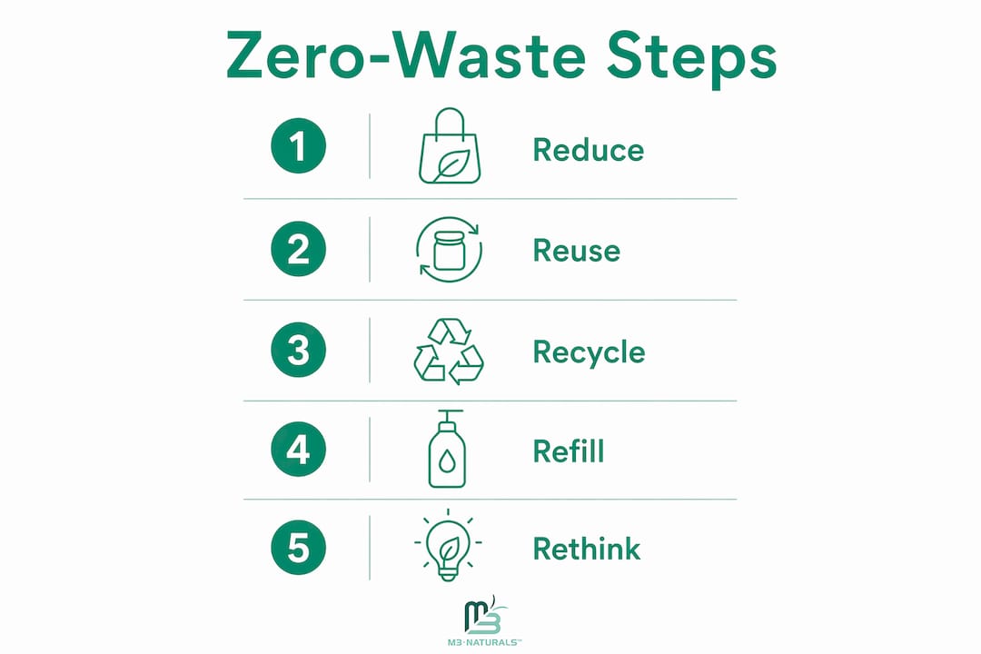 Infographic illustrating key zero-waste packaging steps