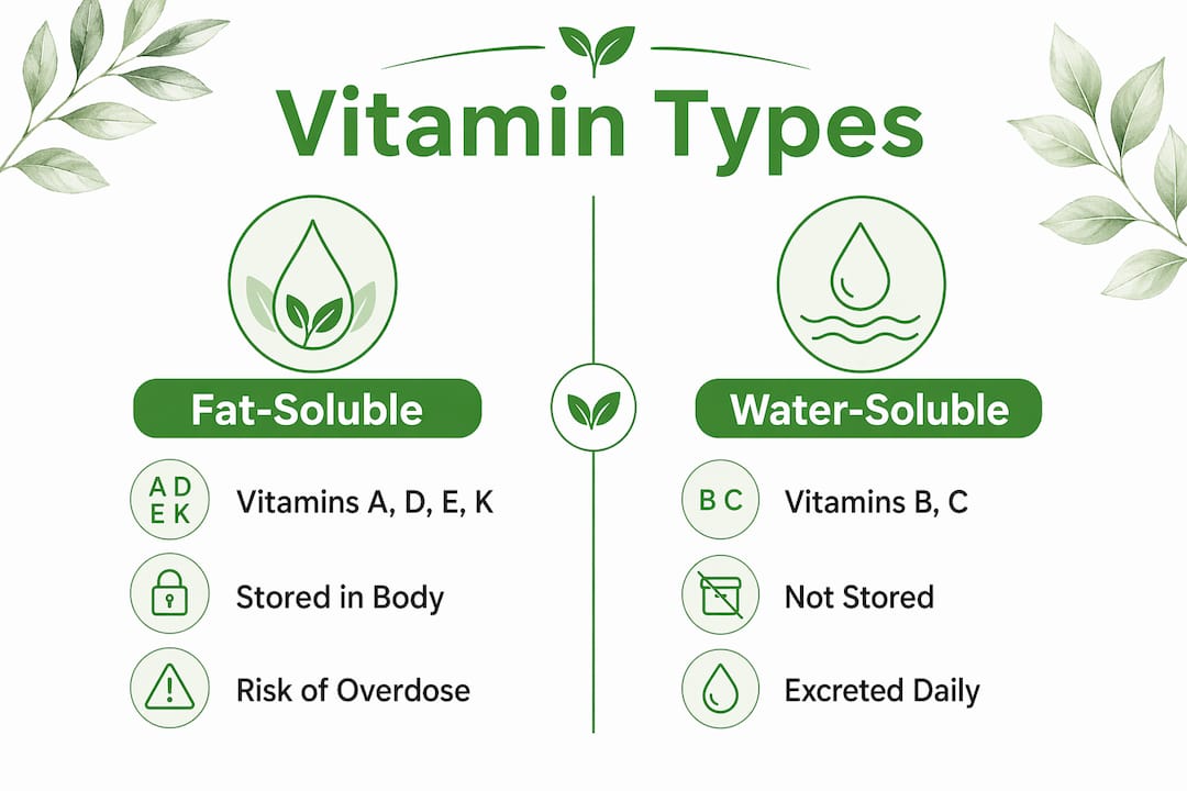 Infographic comparing fat-soluble and water-soluble vitamins