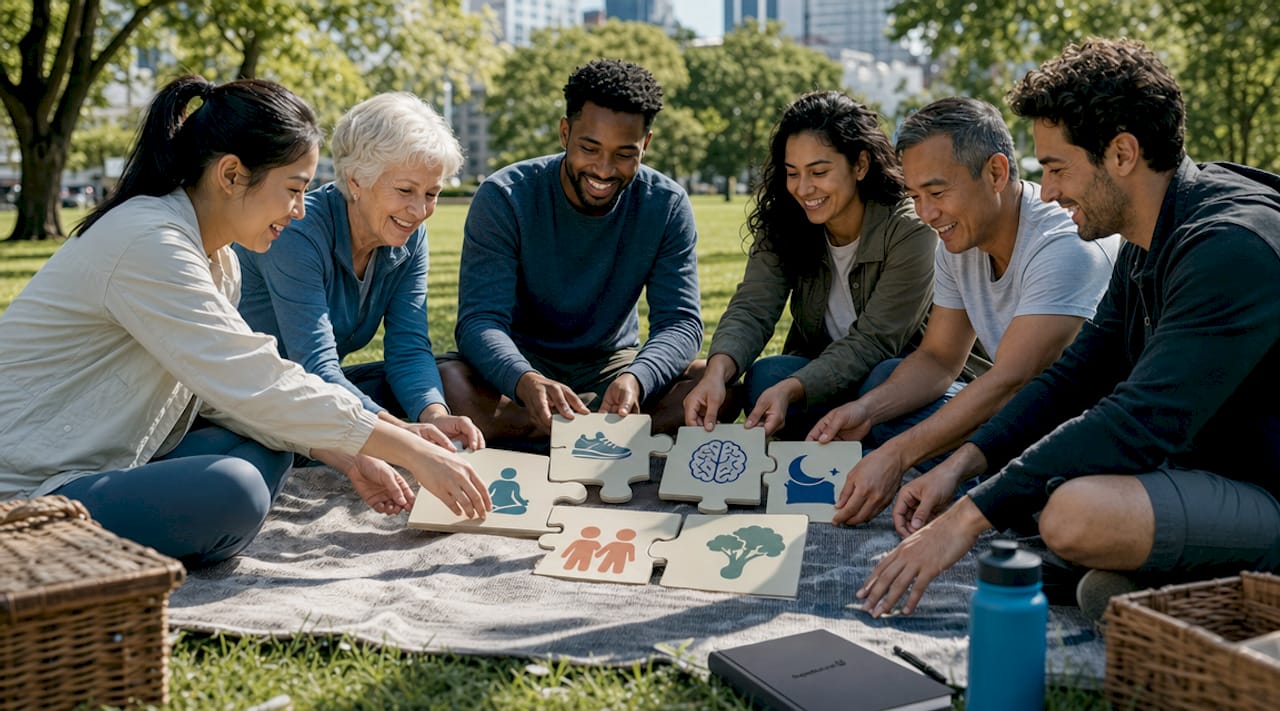 Hands assembling brain health pillars puzzle