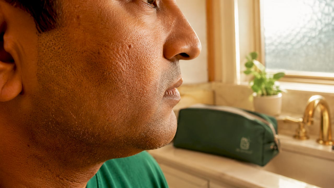 Close-up of man's facial skin texture