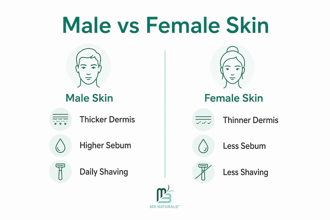 Infographic comparing male and female skin characteristics
