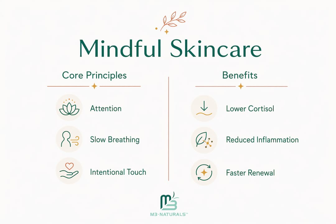 Infographic comparing principles and benefits of mindful skincare