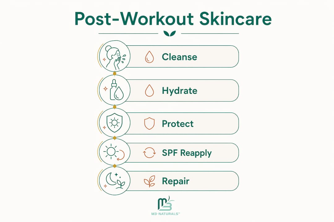 Infographic outlining post-workout skincare steps