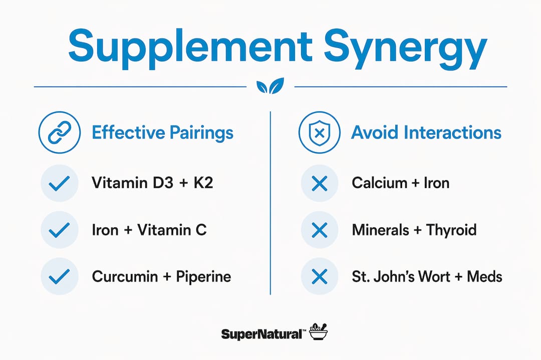 Infographic comparing effective and harmful supplement combinations
