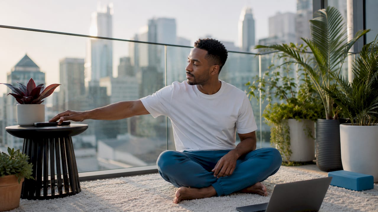 Man storing phone to manage distractions