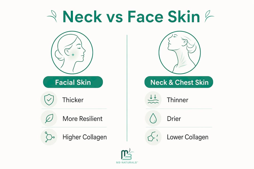 Infographic comparing facial skin to neck and chest skin