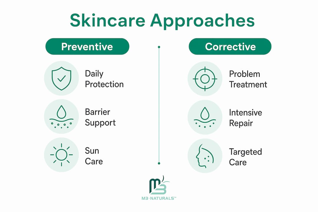 Comparison infographic of preventive and corrective skincare