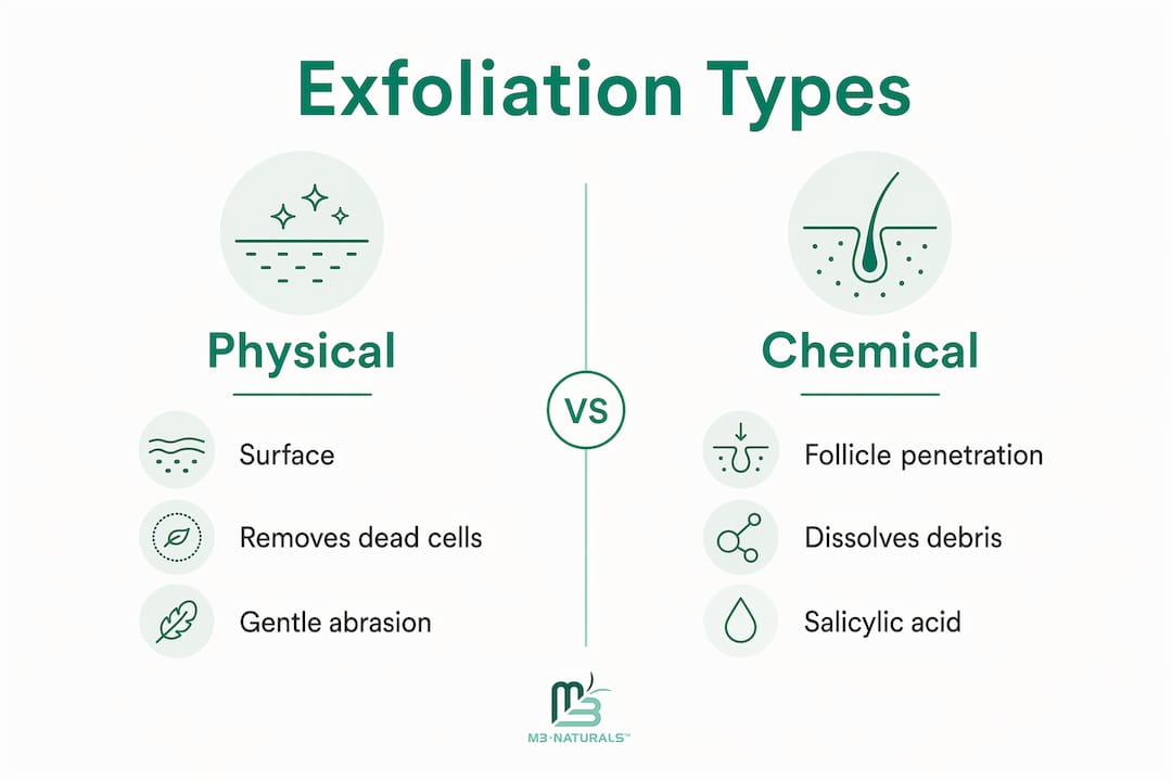 Comparison infographic of physical and chemical exfoliation