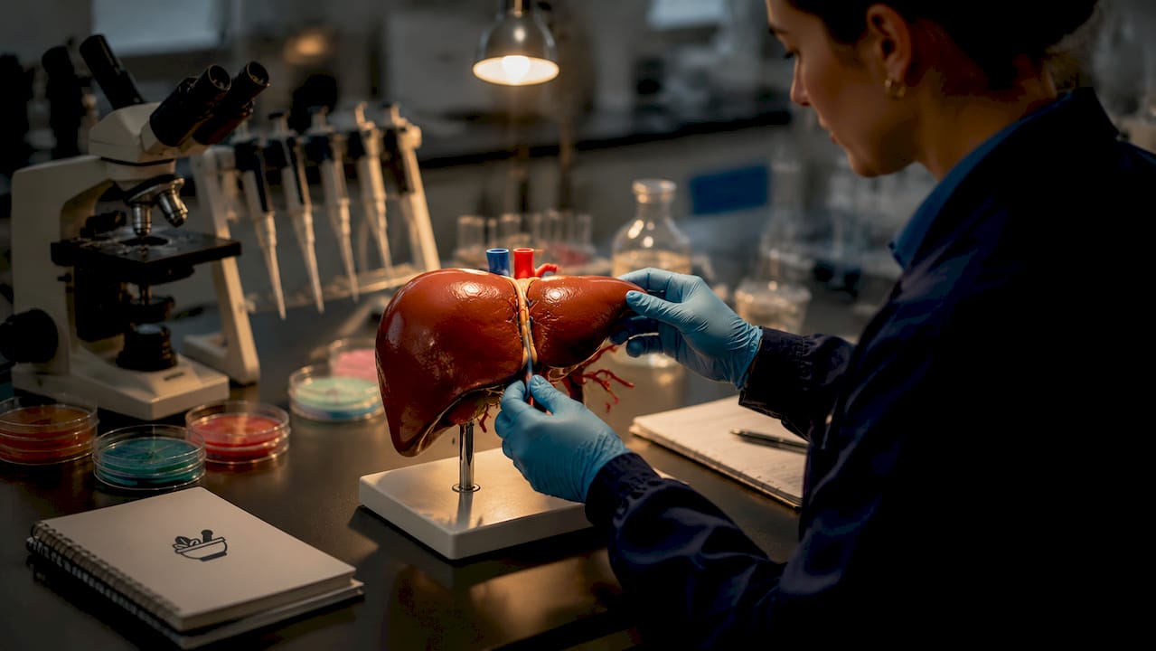 Close-up of liver model in clinical research lab