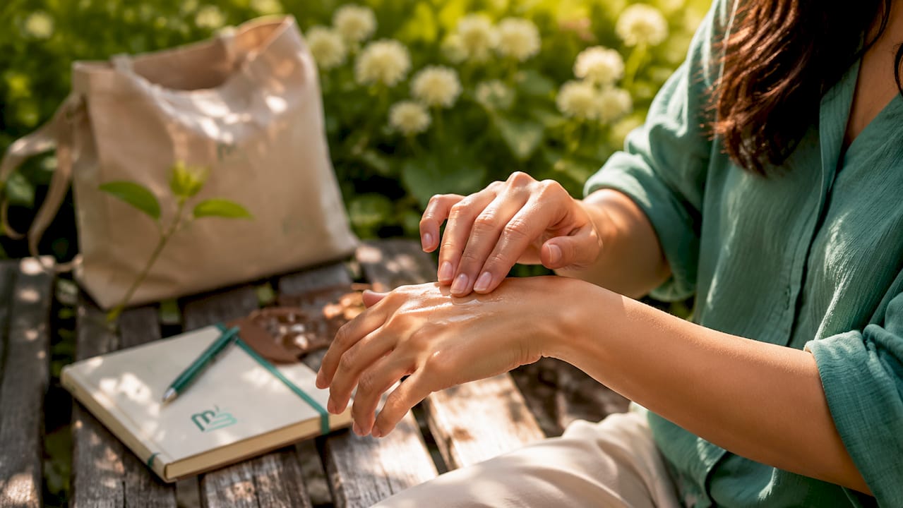 Hands applying grounding serum on damp soil