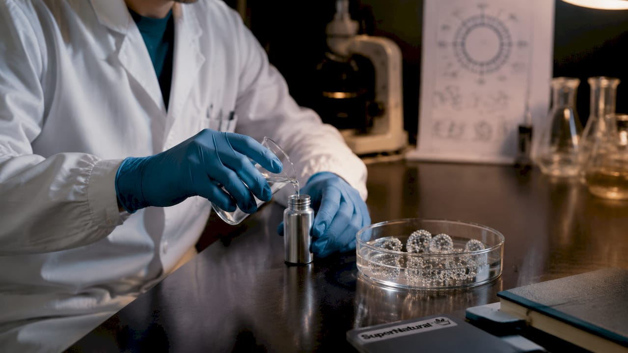 Hands loading liposomal supplement liquid