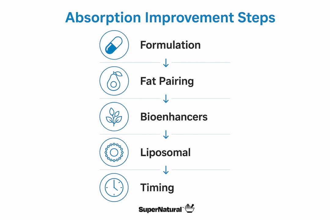 Infographic illustrating absorption improvement steps