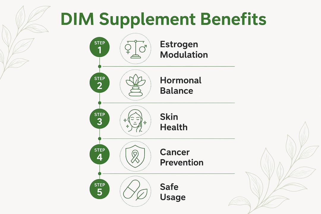 Infographic illustrating key DIM supplement benefits steps