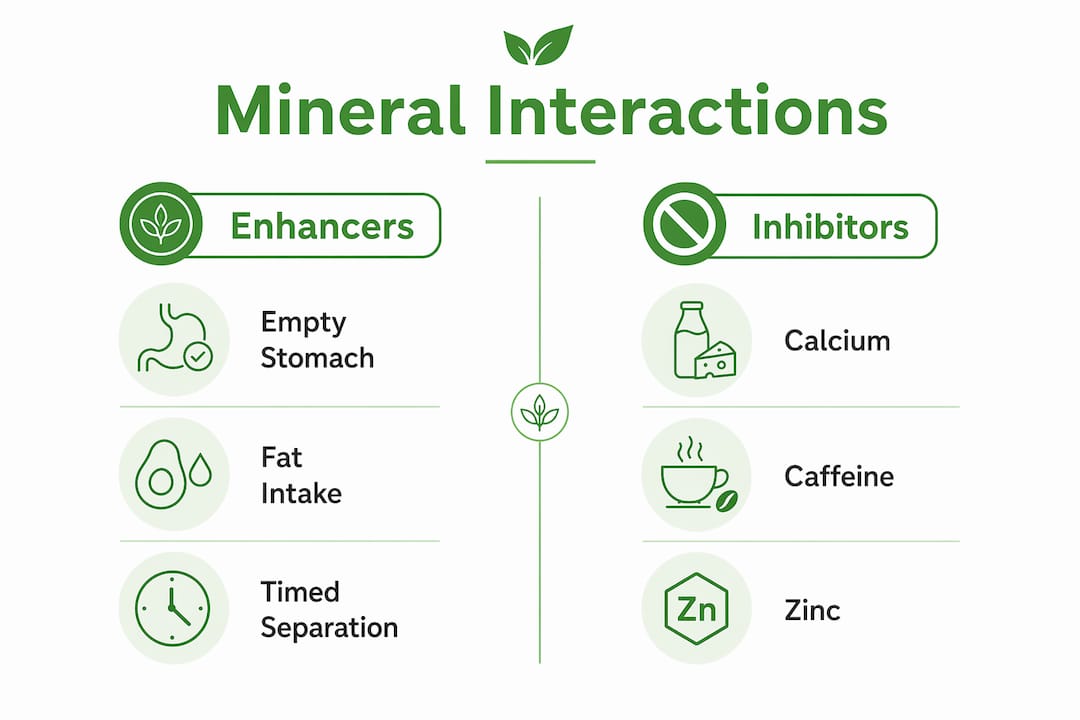 Infographic illustrating mineral interactions affecting supplement timing