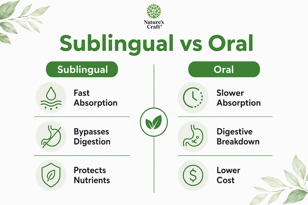 Infographic comparing sublingual and oral supplements