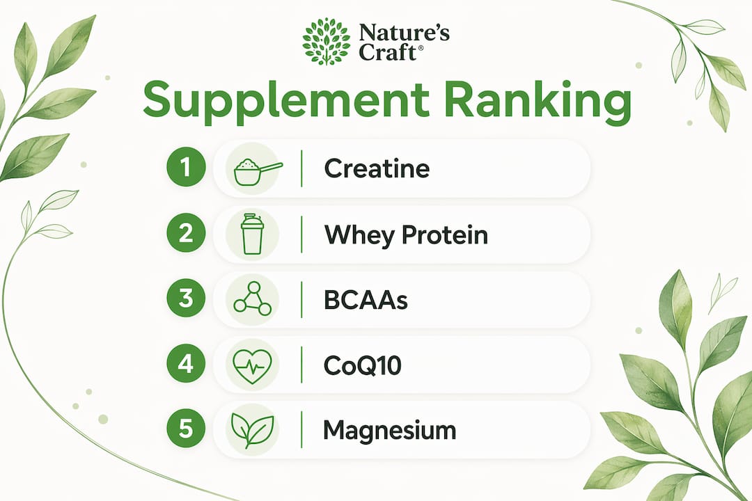 Infographic ranking key muscle recovery supplements