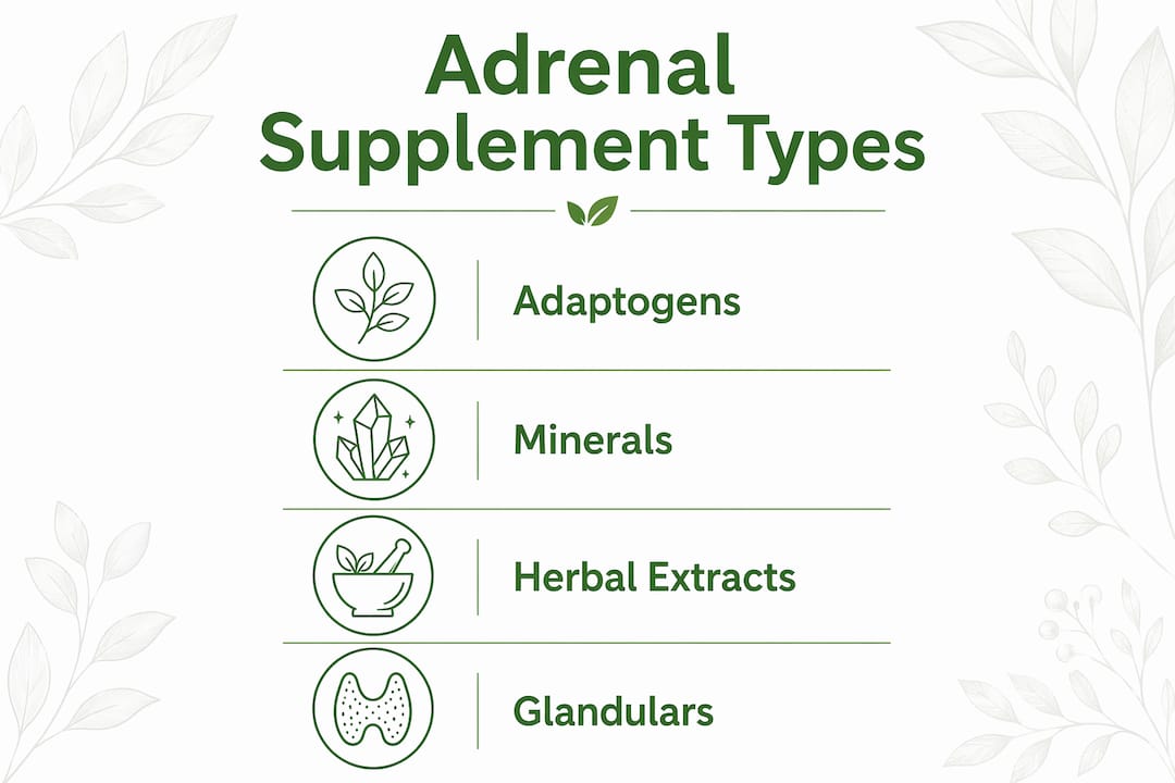 Infographic showing adrenal supplement ingredient categories