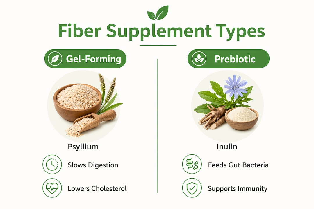 Infographic contrasting gel-forming and prebiotic fiber supplements
