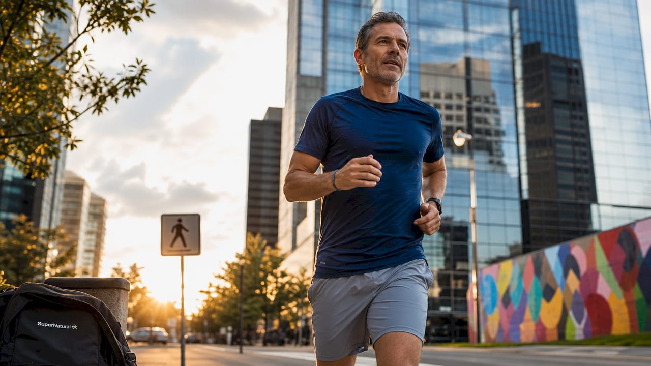 Man jogging outdoors in city park