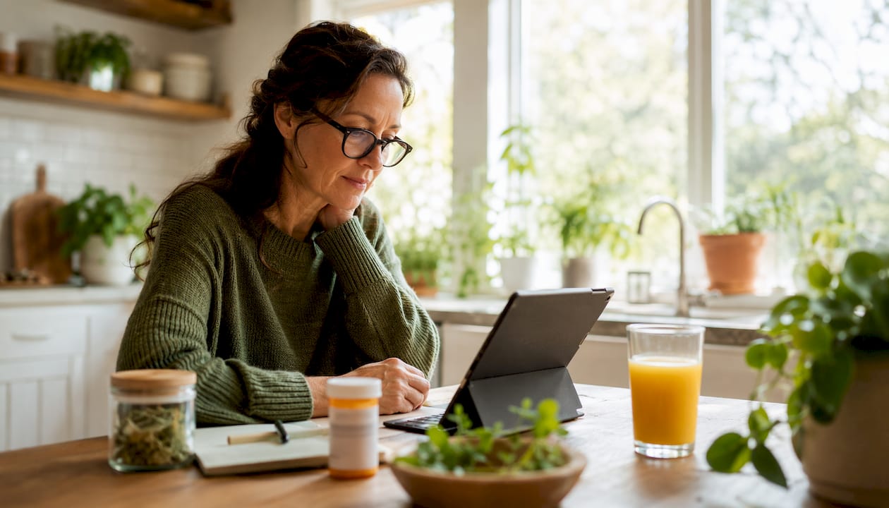 Woman researching iodine deficiency symptoms