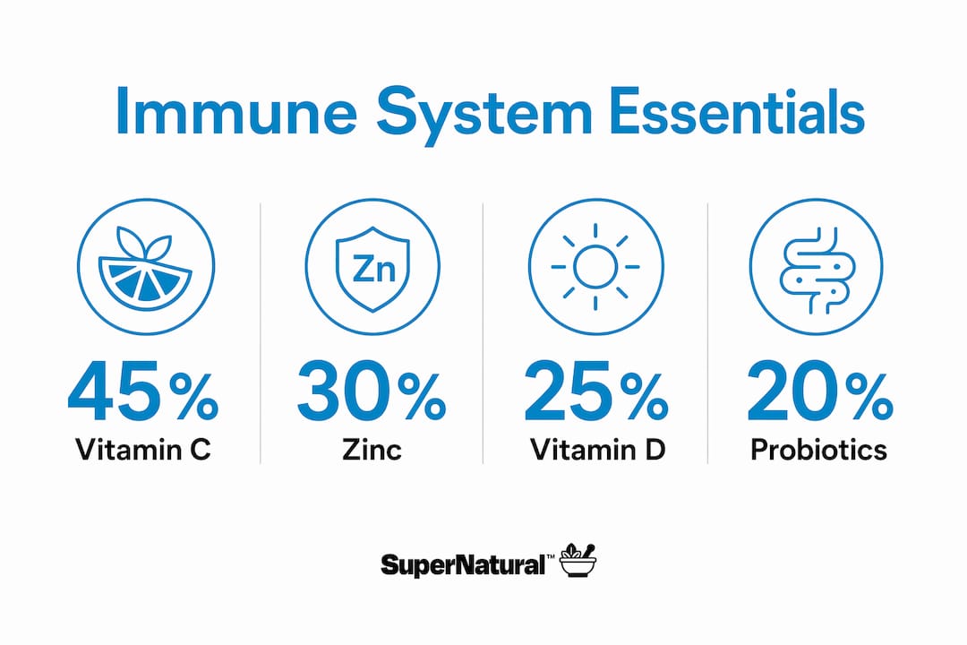 Infographic showing immune system key nutrients and benefits