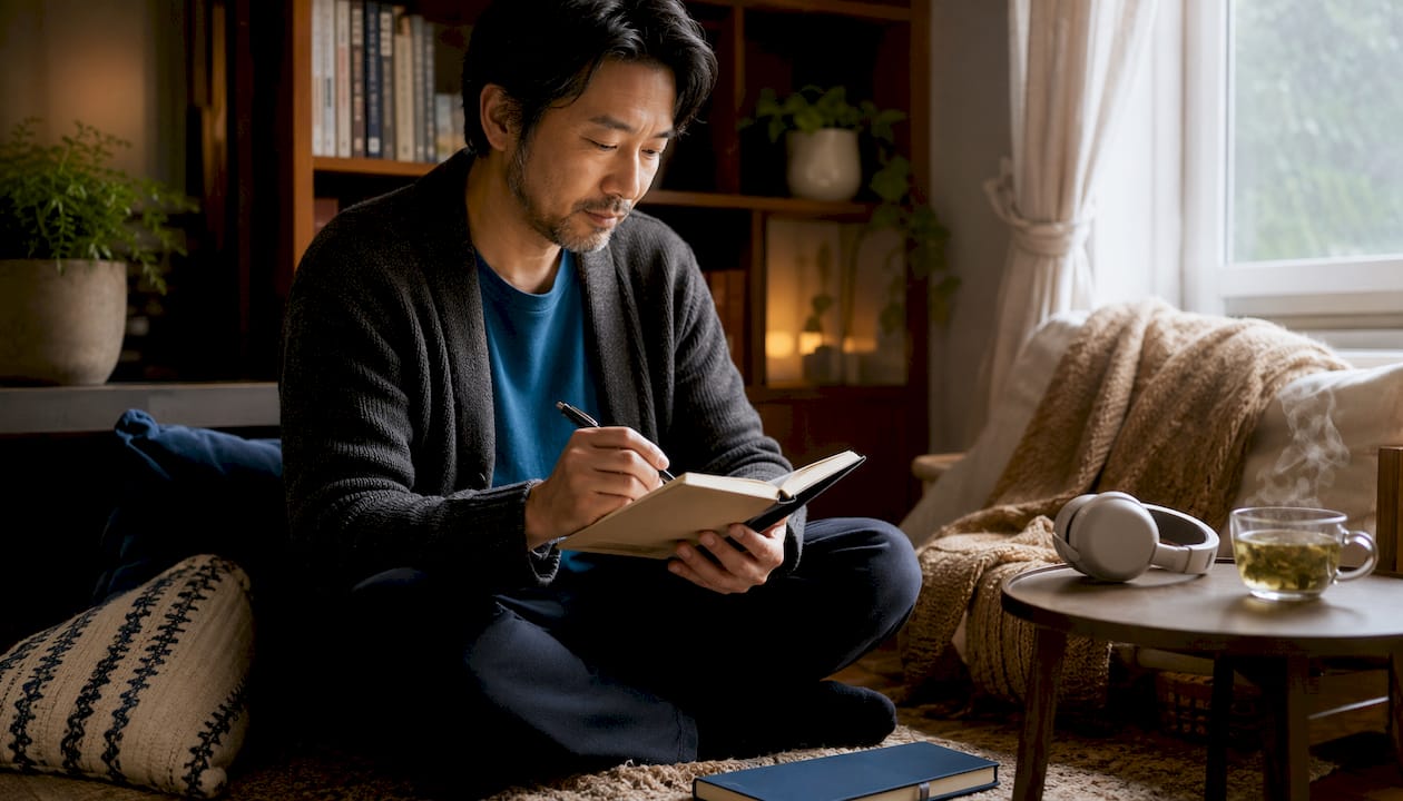 Man journaling stress management techniques