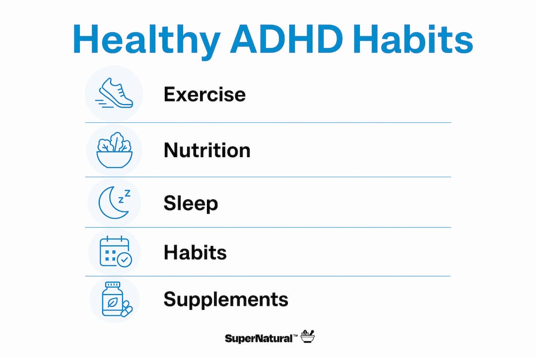 Infographic outlining healthy lifestyle habits for ADHD