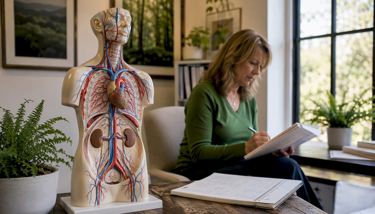 Anatomical model showing blood flow pathways