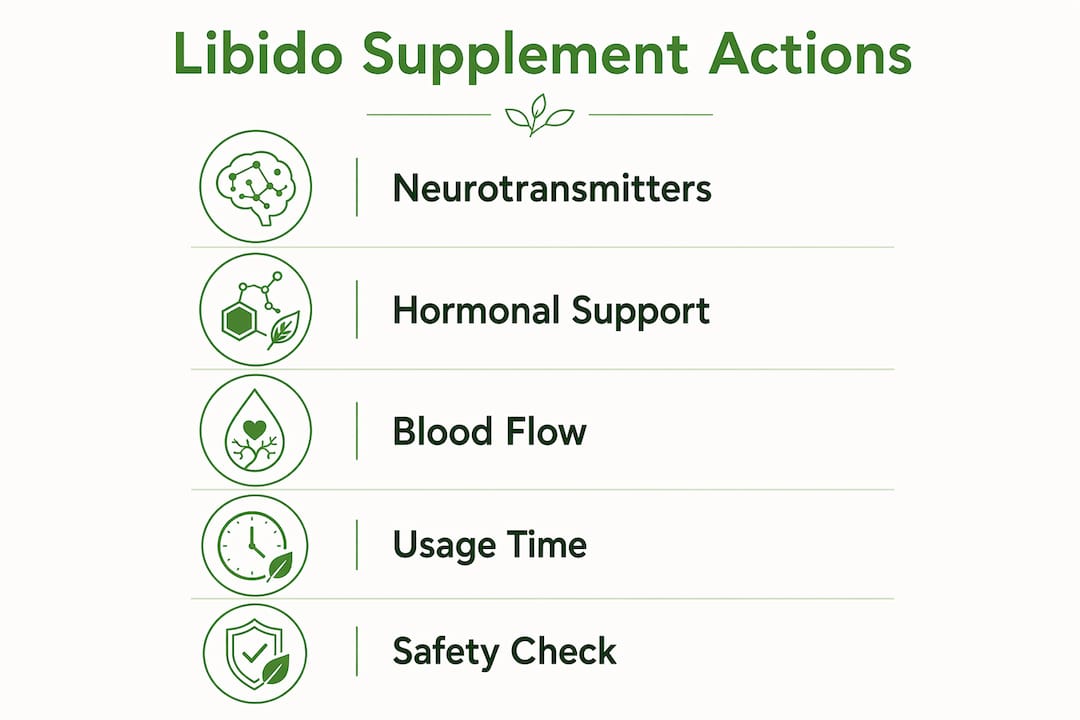Infographic showing biological mechanisms of libido supplements