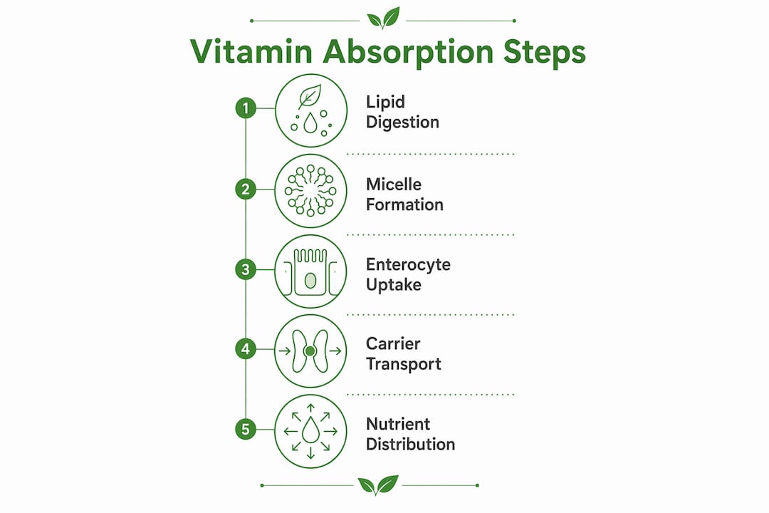 Infographic showing vitamin absorption steps process