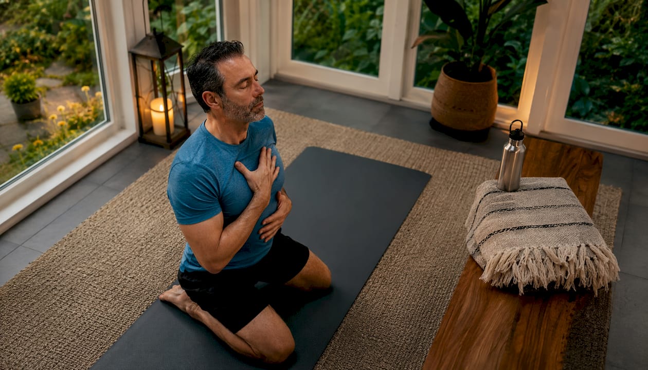 Man practicing breathing exercises for detox support
