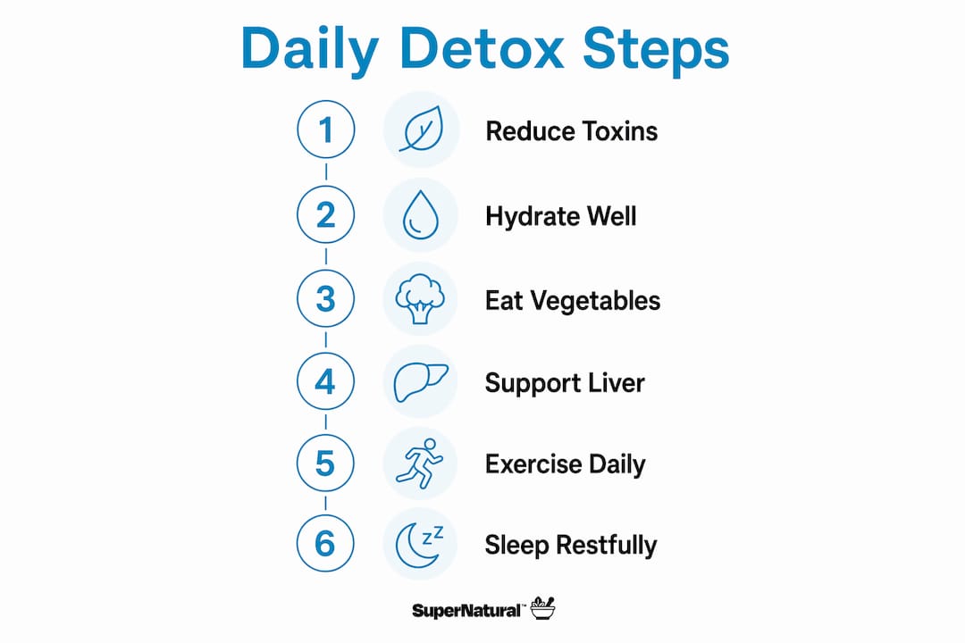 Infographic illustrating practical daily detox checklist steps