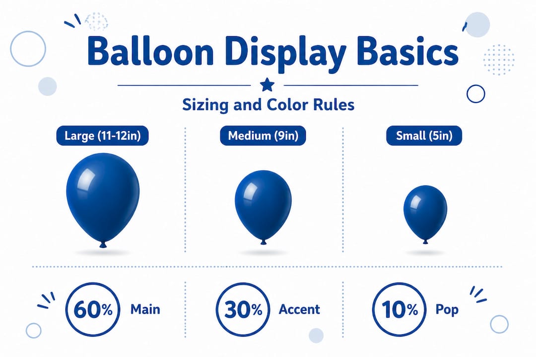 Balloon sizing and color mix hierarchy infographic
