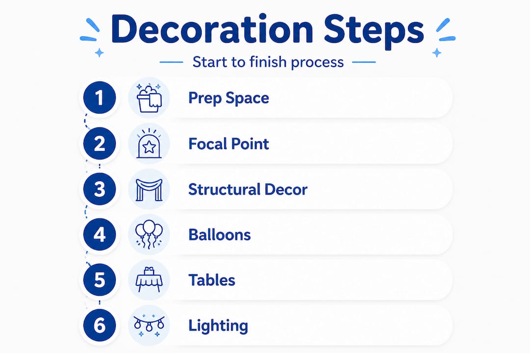 Infographic showing step-by-step decoration process
